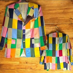 Vintage Mens Corbin Colorful Patchwork Sportcoat Jacket Linen 42 To 44